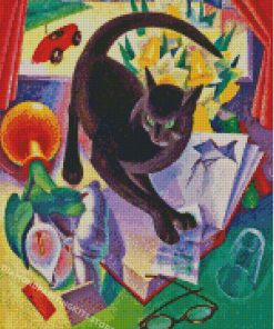 Black Cat And Flower Vase Diamond Painting