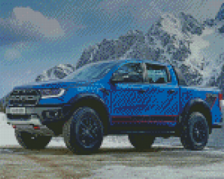 Blue Ford Raptor Car In Snow Diamond Painting