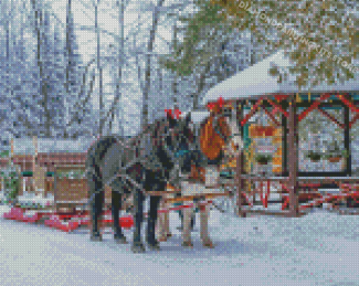 Christmas Horses With Sleigh Diamond Painting