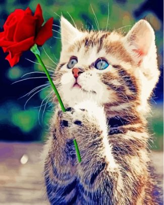 Cute Cat And Rose Diamond Painting