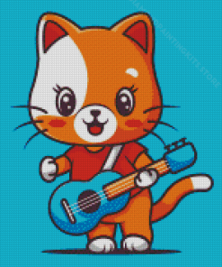 Cute Cat Playing Guitar Diamond Painting