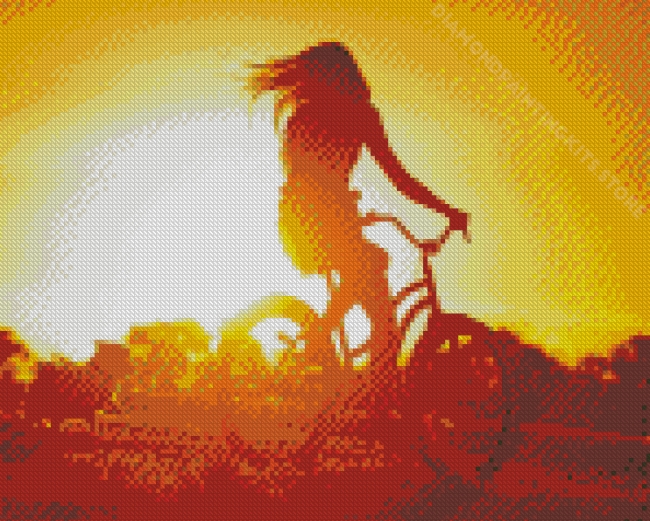 Girl With Bike And Dog Silhouette Diamond Painting
