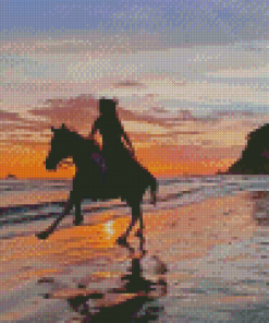 Horse Girl Ride On The Beach Diamond Painting