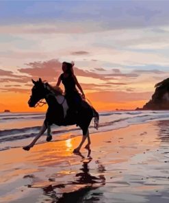 Horse Girl Ride On The Beach Diamond Painting