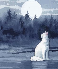White Cat And Moon Art Diamond Painting