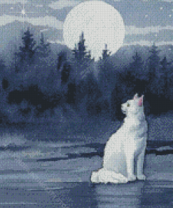 White Cat And Moon Art Diamond Painting