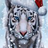 Blue Eyes Tiger With Christmas Hat Diamond Painting