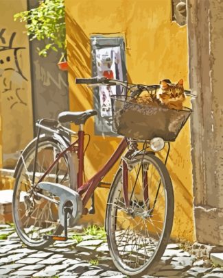 Cat On Bike Basket Diamond Painting