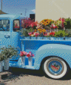 Flowers In Blue Truck Diamond Painting