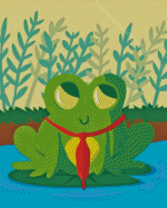 Frog On Lily Pad With Red Tie Diamond Painting