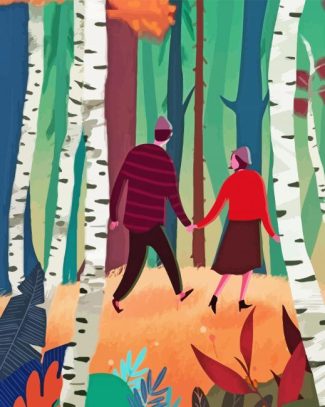 Illustration Couple In Forest Diamond Painting