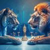 Lion And Tiger Playing Chess Diamond Painting