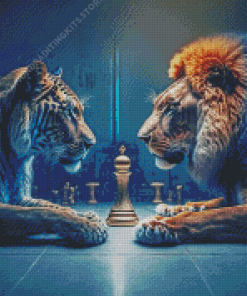 Lion And Tiger Playing Chess Diamond Painting