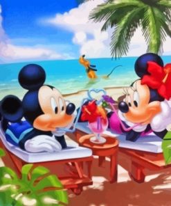 Relaxing Mickey And Minnie At The Beach Diamond Painting