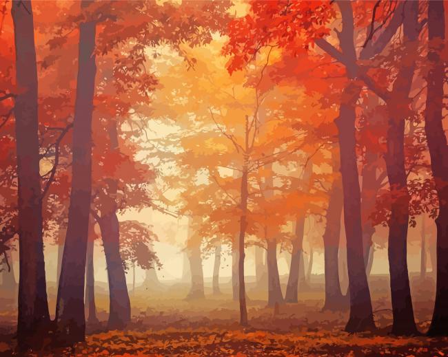 Autumn Forest Trees In Fog Diamond Painting