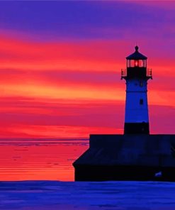 Canal Park Lighthouse At Sunset Diamond Painting