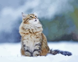 Cat Animal In Snow Diamond Painting
