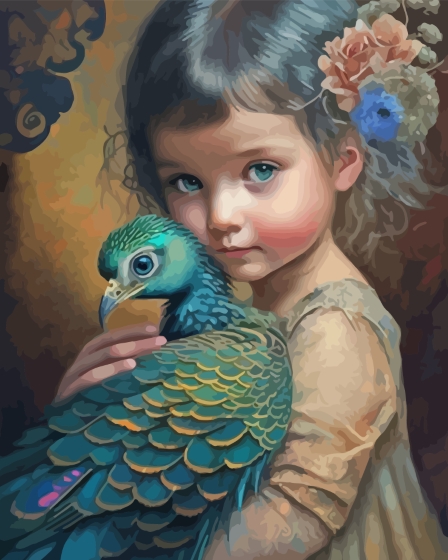 Girl And Peacock Diamond Painting