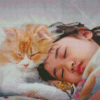 Girl Sleeping With Pet Cat Diamond Painting