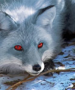 Grey Fox With Red Eyes Diamond Painting