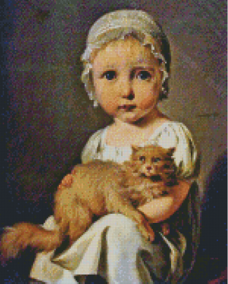 Little Girl Holding Cat Art Diamond Painting