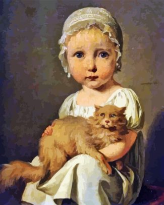 Little Girl Holding Cat Art Diamond Painting