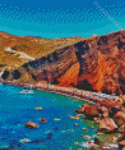 Red Beach Greece Landscape Diamond Painting