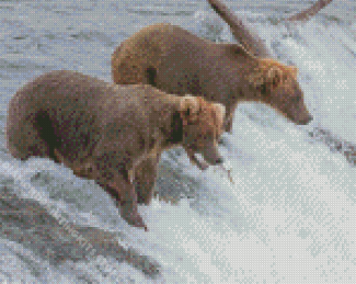 Two Brown Bears In Waterfall Diamond Painting