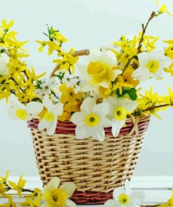 White Yellow Spring Flowers Basket Diamond Painting
