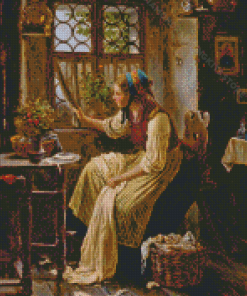 Young Woman Looking Out The Window Diamond Painting