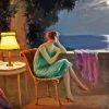 Young Woman By Terrace By The Sea Diamond Painting