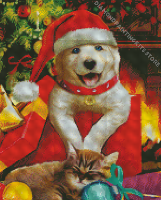 Christmas Puppy And Kitten Diamond Painting