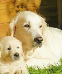 Cream Retriever Dog And Puppy 5D Diamond Painting
