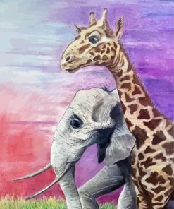 Elephant And Giraffe Close Up Art Diamond Painting