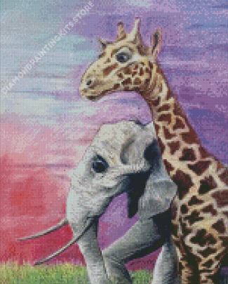 Elephant And Giraffe Close Up Art Diamond Painting