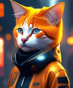 Aesthetic Ginger Cyberpunk Cat 5D Diamond Painting