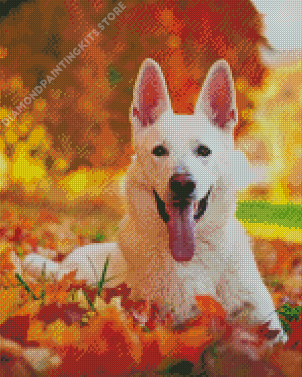 Autumn White German Shepherd 5D Diamond Painting