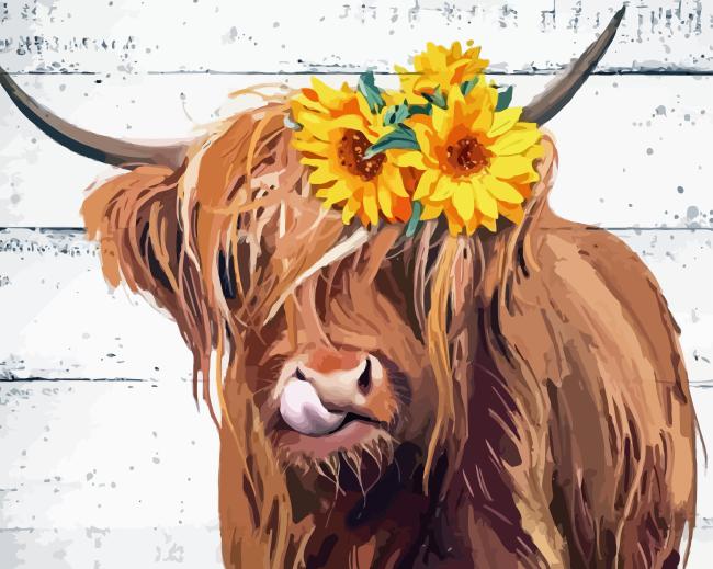 Cute Cow Sunflower 5D Diamond Painting