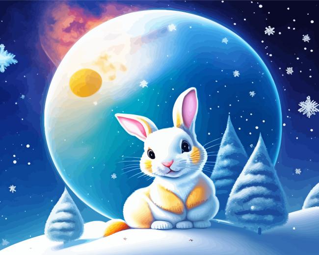 Cute Bunny In Snow 5D Diamond Painting