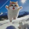 Cute Cat In Snow Diamond Painting