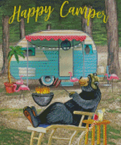 Happy Camper Bear Diamond Painting