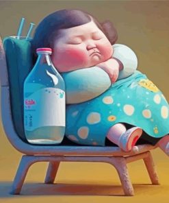 Sleepy Fat Chinese Girl Diamond Painting