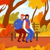 Illustration Couple Date In Autumn Trees 5D Diamond Painting