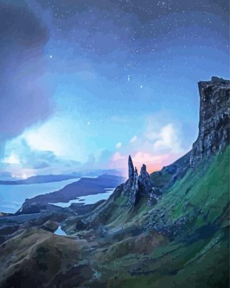 Old Man Of Storr Hill Starry Night 5D Diamond Painting