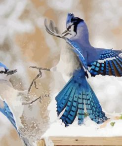 Flying Two Blue Jay In Winter 5D Diamond Painting