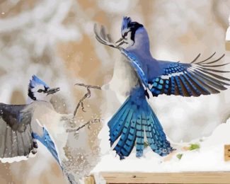 Flying Two Blue Jay In Winter 5D Diamond Painting