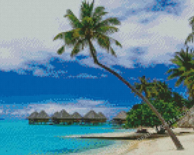 Bora Bora Island Beach Palm Trees Diamond Painting