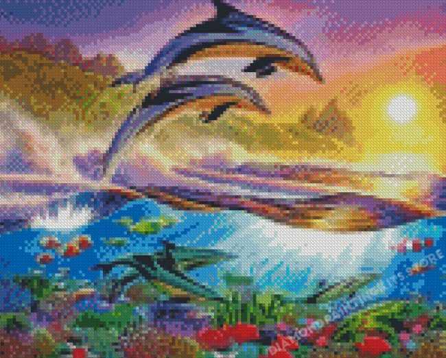 Dolphins At Sunset 5D Diamond Painting