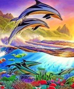 Dolphins At Sunset 5D Diamond Painting