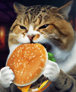 Fat Cat Eating Burger Diamond Painting